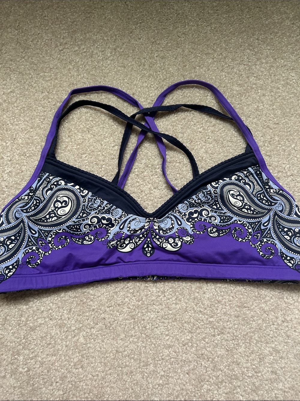 Athleta Nosara Asana Sz L Purple Paisley Strappy Bikini Top Bathing Suit